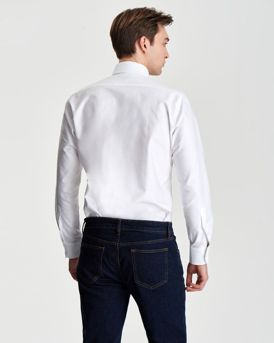 Five Pocket Denim Jeans Dark Blue Model Close Back