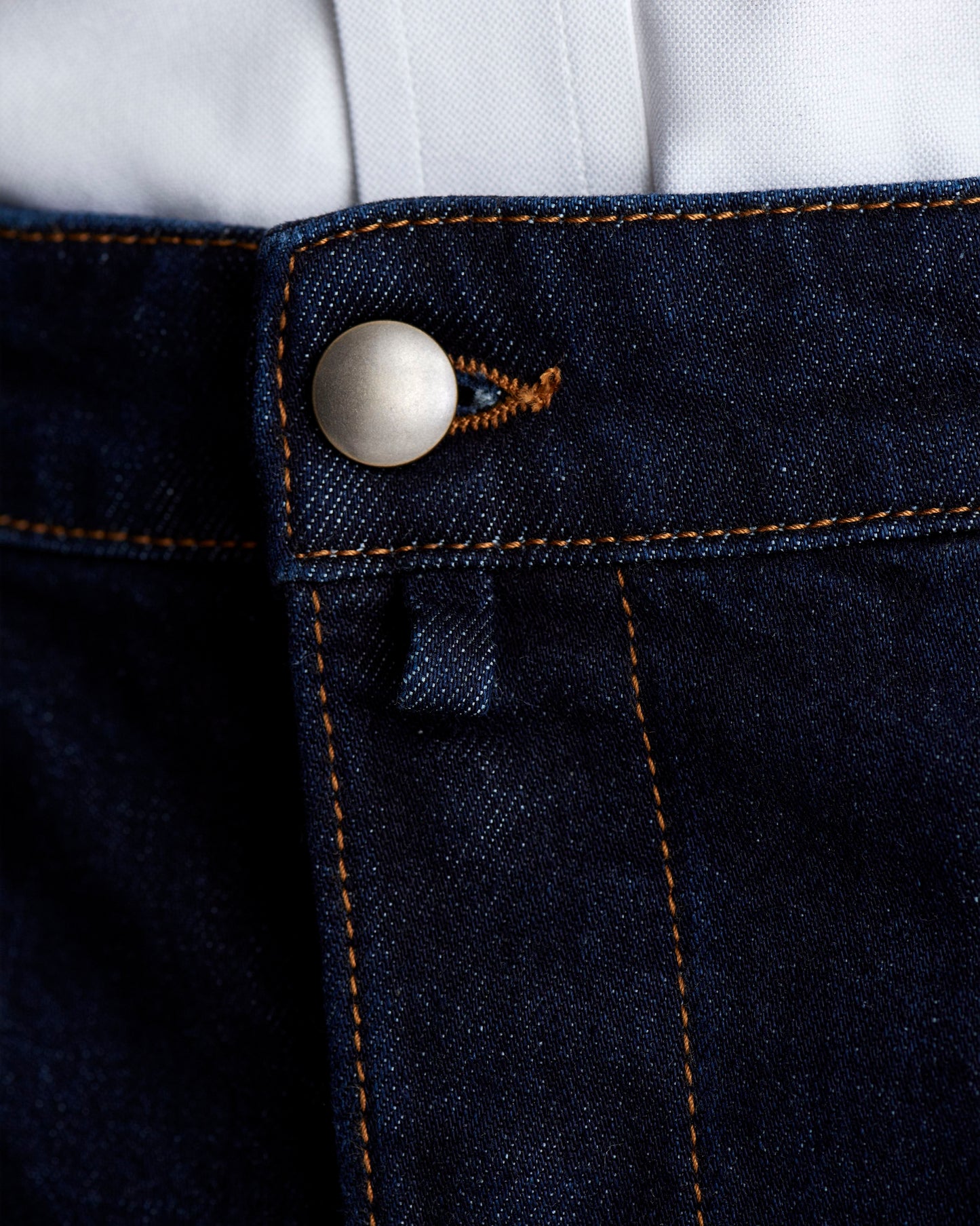 Five Pocket Denim Jeans Dark Blue Model Button Detail