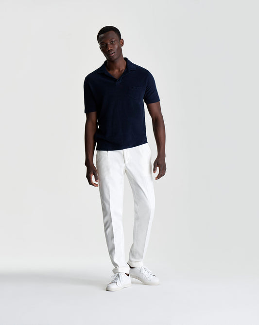 Terry Cotton Polo Shirt Navy Model Full Length