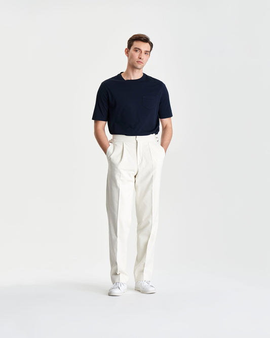 Cotton Pocket T-Shirt Navy Model Full Length View