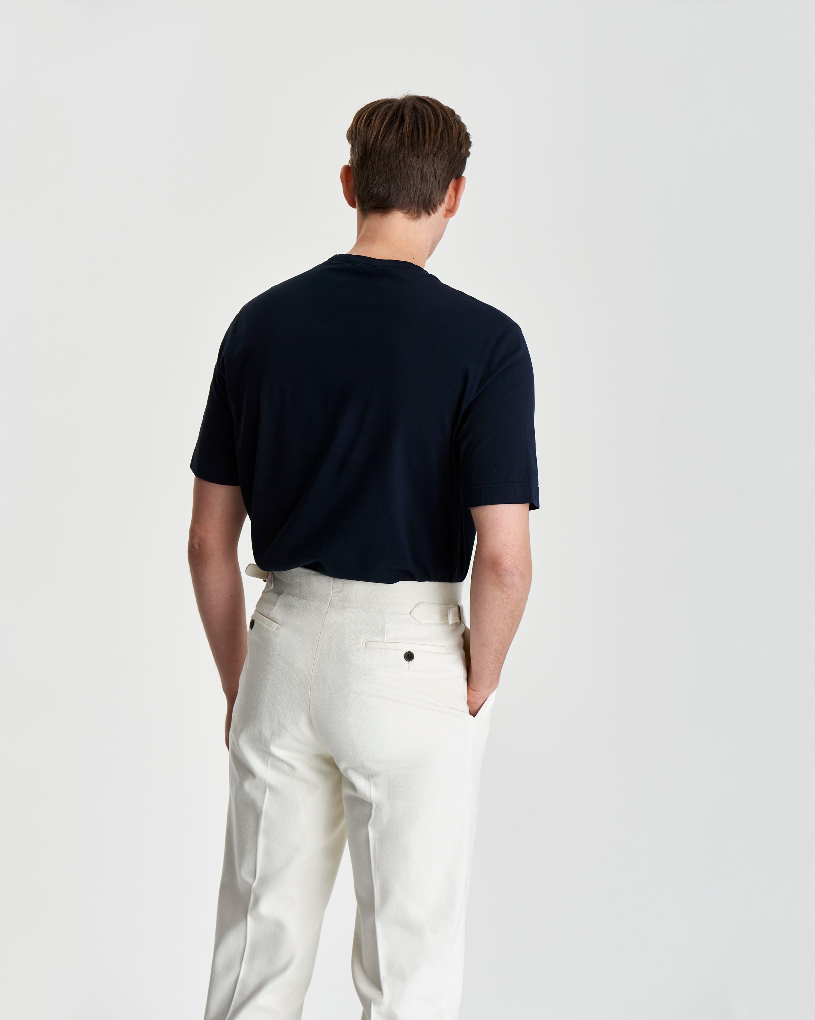 Cotton Pocket T-Shirt Navy Model Back 