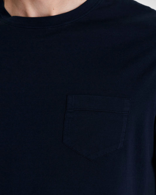 Cotton Pocket T-Shirt Navy Model Pocket Detail