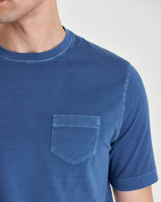 Cotton Pocket T-Shirt Denim Colour Model Chest pocket detail