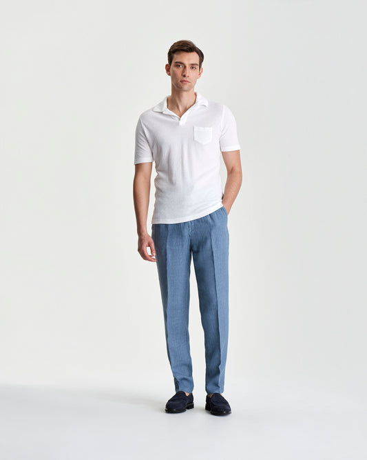 Terry Cotton Polo Shirt White Model Front