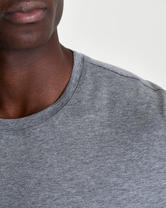 Cotton Pocket T-Shirt Grey Model Neckline Detail