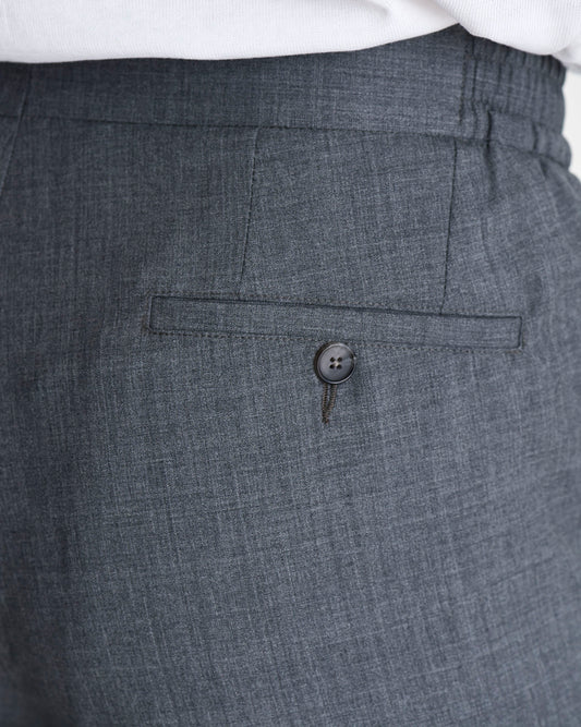 Wool Drawstring Trousers Grey Model Back Pocket Detail
