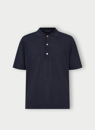 Crepe Cotton Polo Shirt Navy Product
