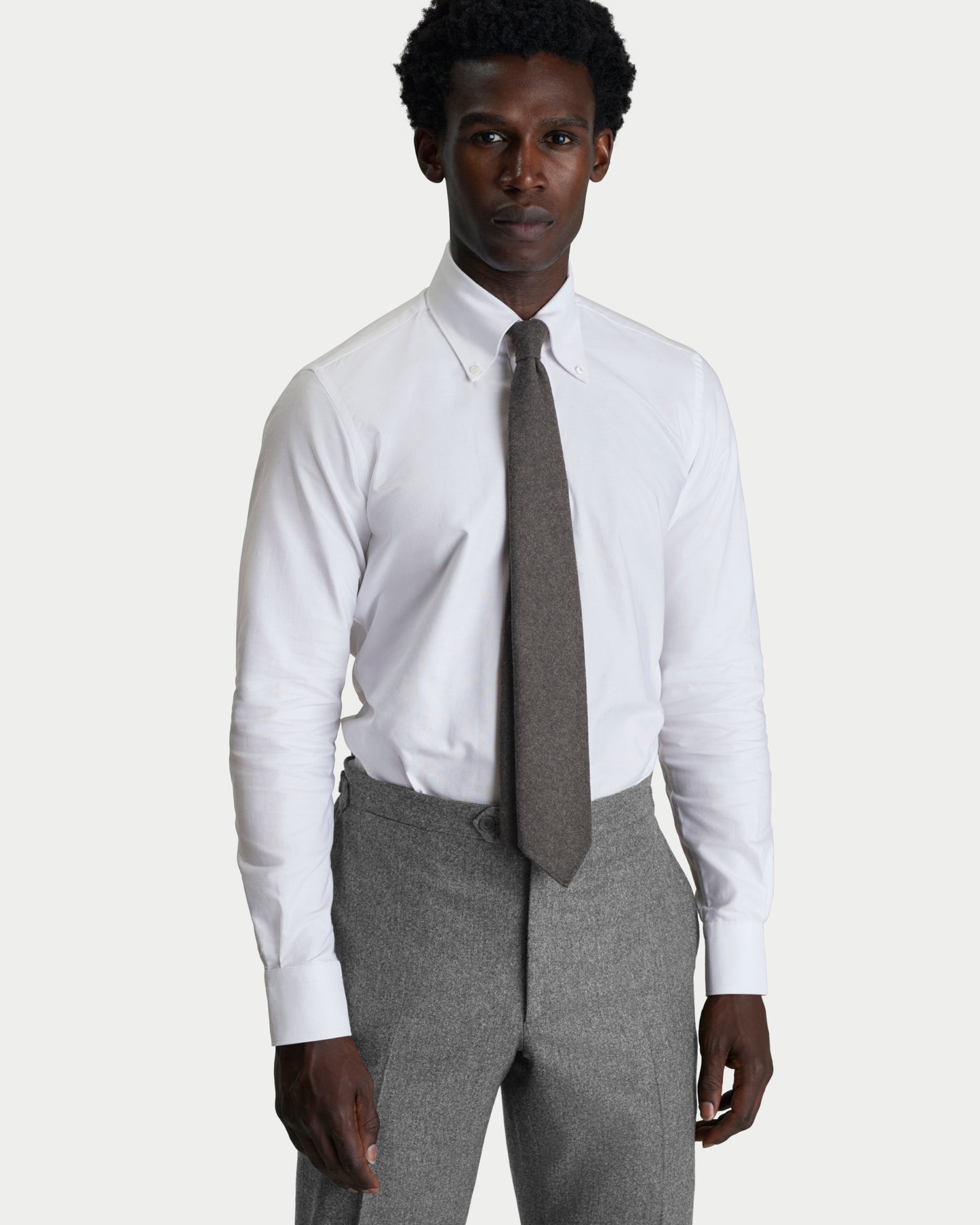 Flat Front Flannel Trousers Grey Model Close