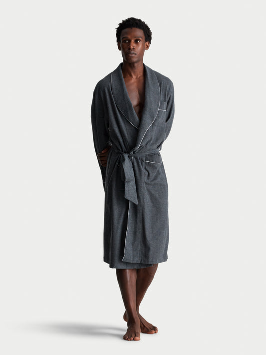 Brushed Cotton Dressing Gown Charcoal Full