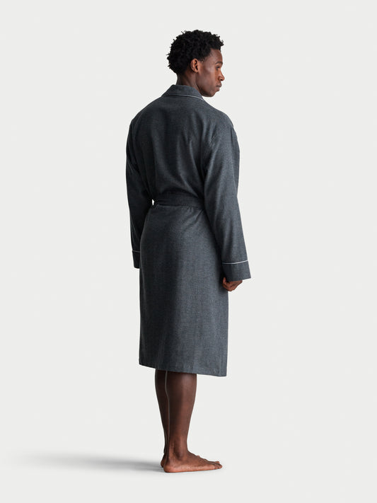 Brushed Cotton Dressing Gown Charcoal Back