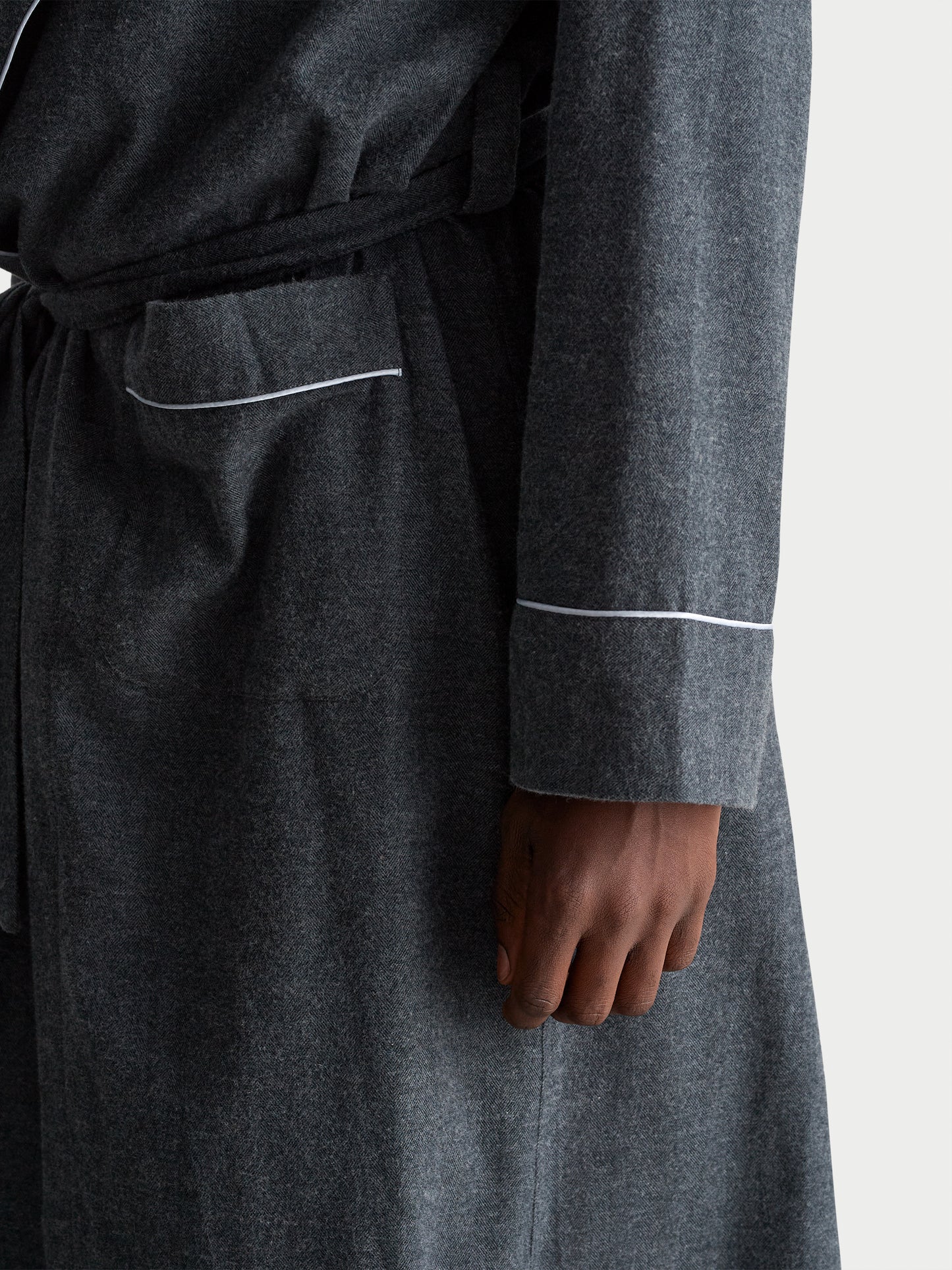 Brushed Cotton Dressing Gown Charcoal Detail