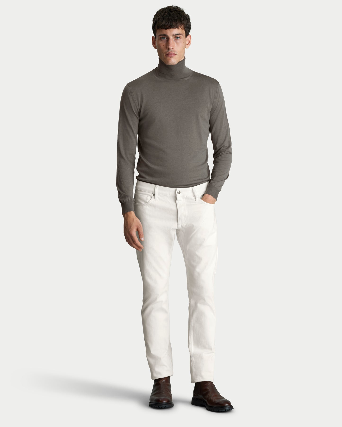 Five Pocket Denim Jeans White Model Front