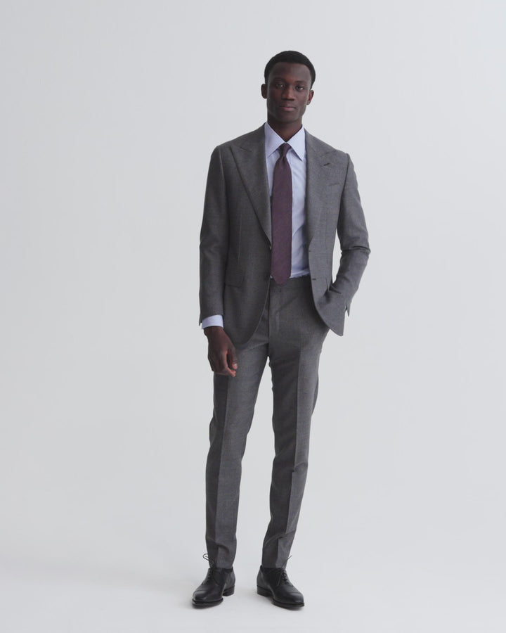 Single Breasted Wool Peak Lapel Suit Grey Model Video