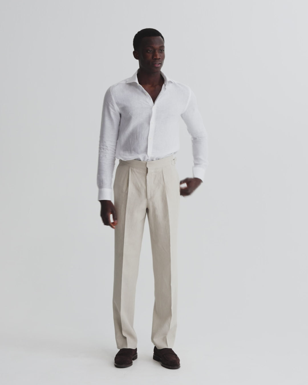 Cutaway Collar Linen Shirt White Model  Video
